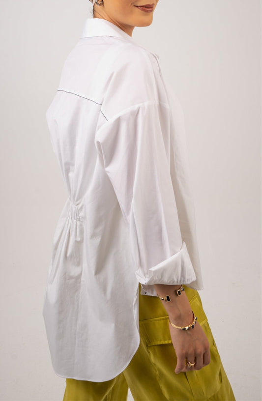 White Poplin Shirt with Elasticated Back