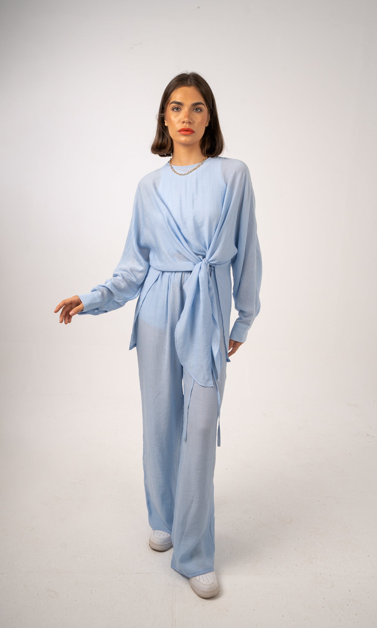 Crushed Linen Pants: Blue
