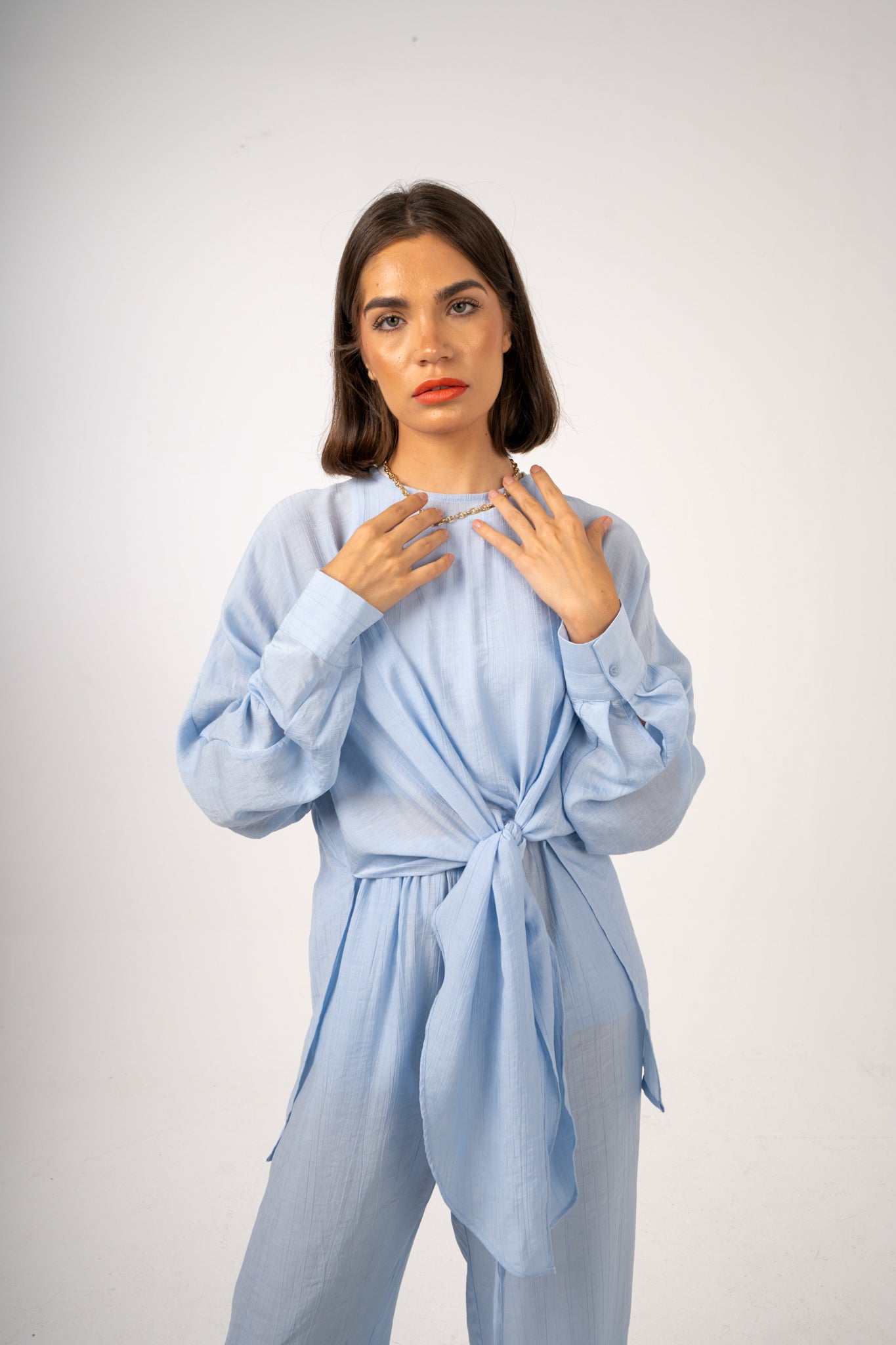 Crushed Linen Pants: Blue