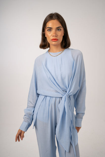Crushed Linen Pants: Blue