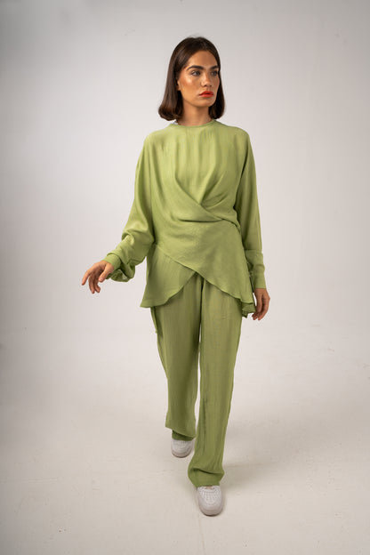 Crushed Linen Pants: Green