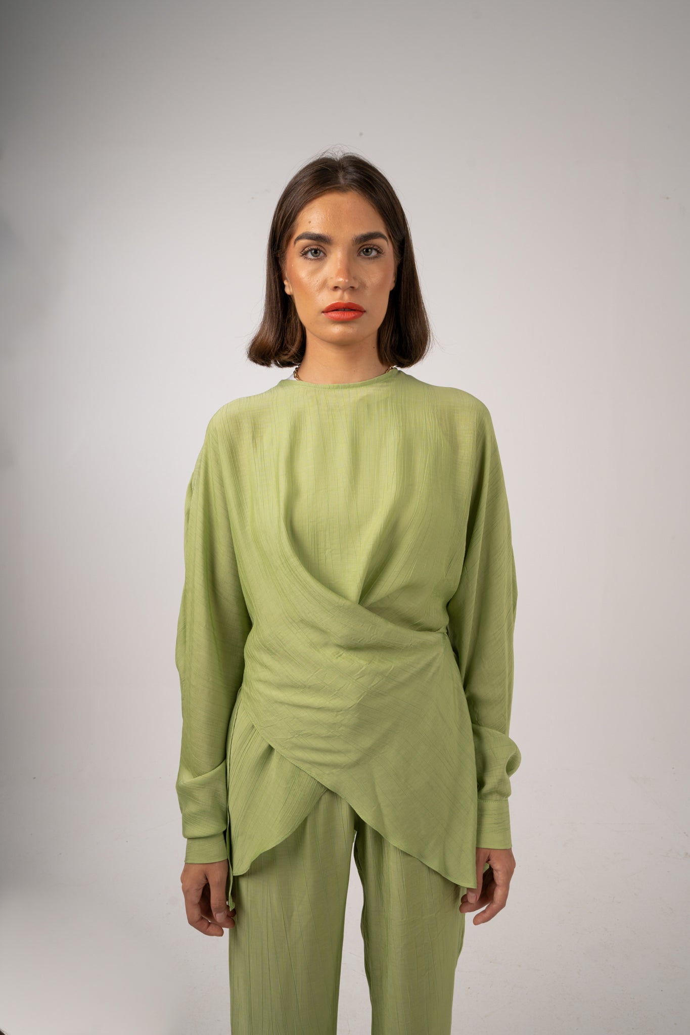 Crushed Linen Pants: Green