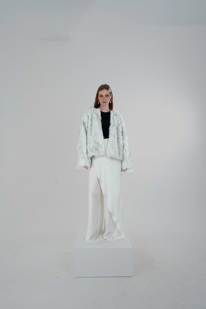 "Self-Love" Overskirt Satin Pants: Off White