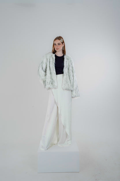 "Self-Love" Overskirt Satin Pants: Off White