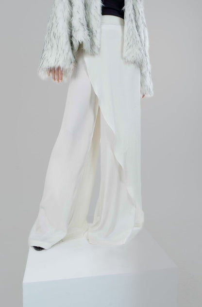"Self-Love" Overskirt Satin Pants: Off White