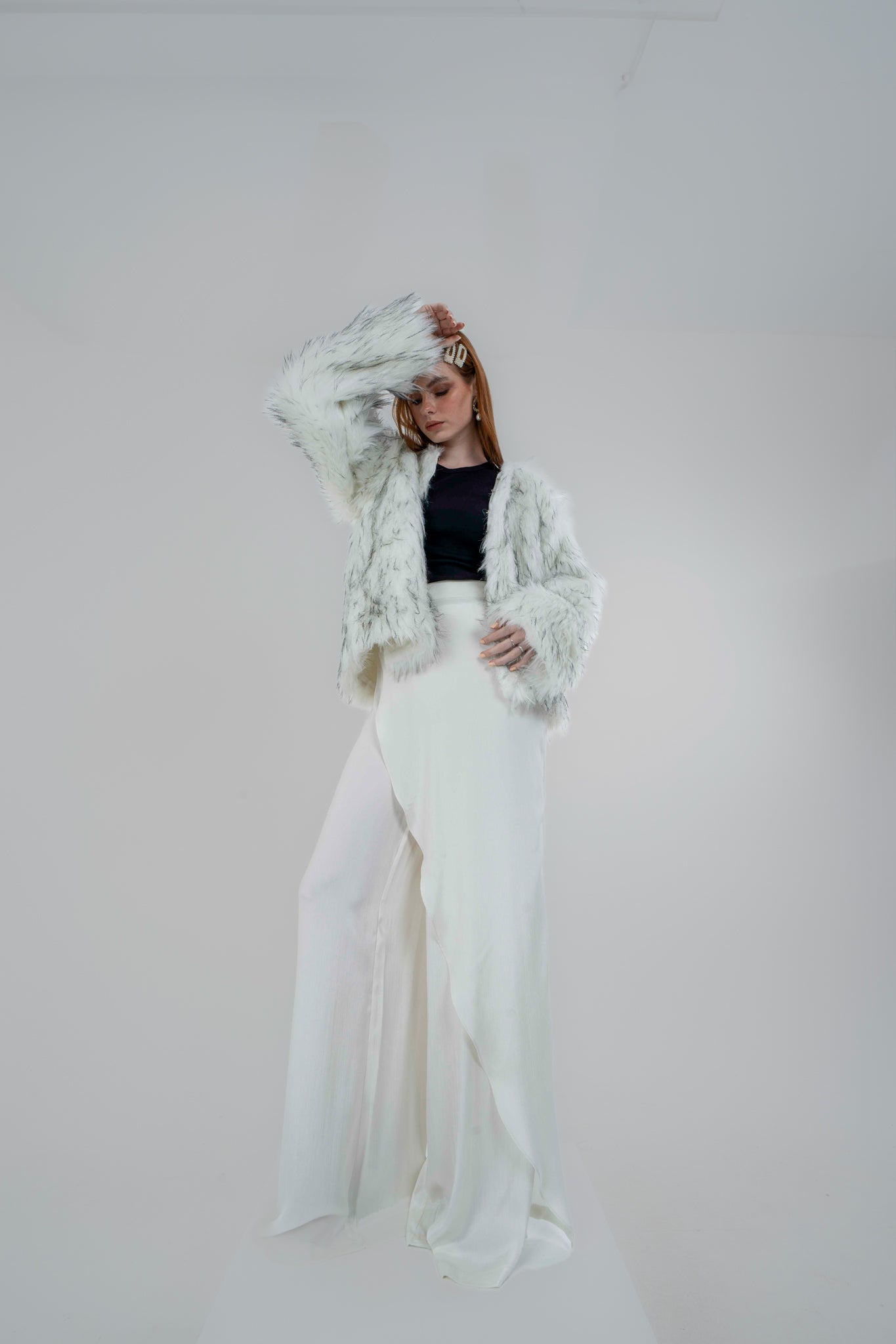 "Self-Love" Overskirt Satin Pants: Off White