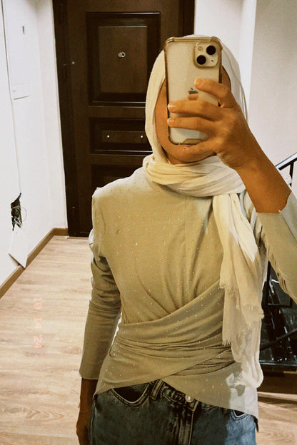 The studded Wrap Cotton T-shirt: Silver Grey