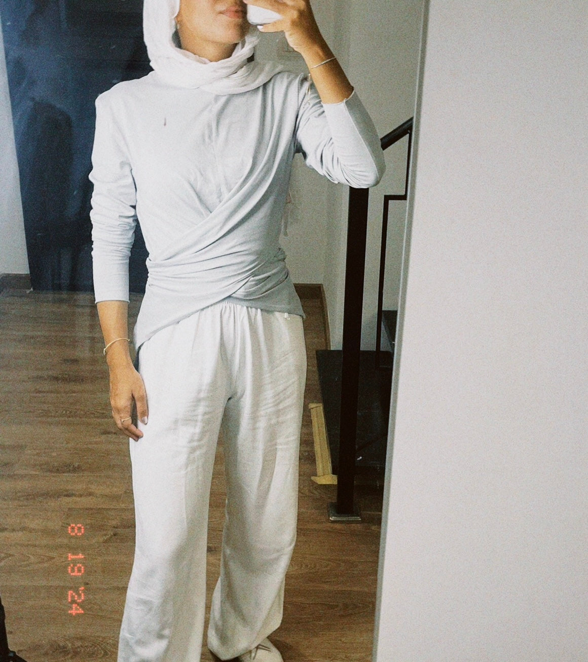 Wrap Cotton T-shirt: Silver Grey