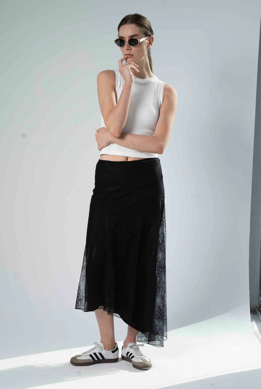 Boho Lace Skirt: Black