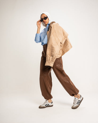 Multi-Shape Leather Trousers in Brown