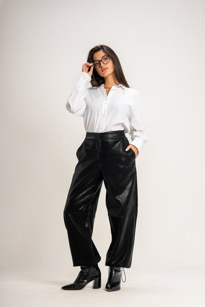 Multi-Shape Leather Trousers in Black