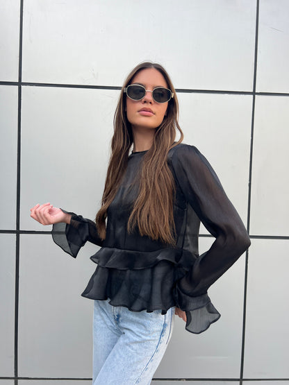 Ruffles Top in Black