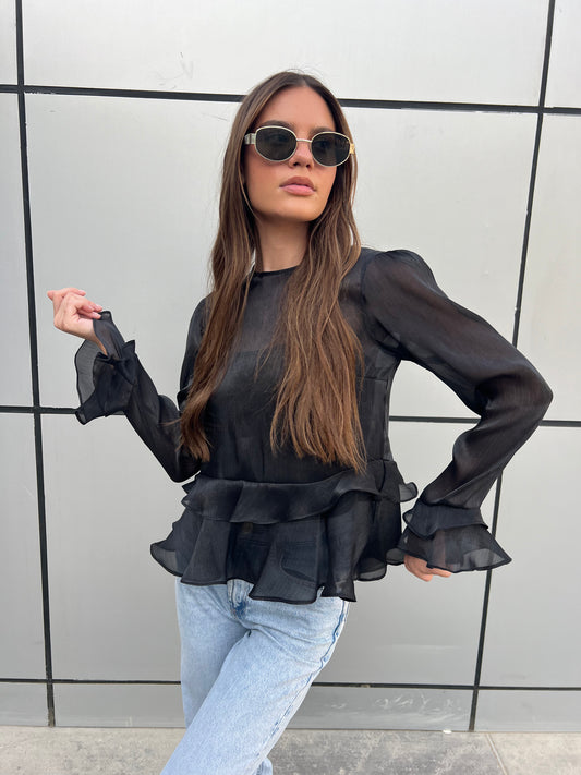 Ruffles Top in Black