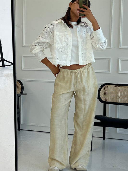 Embossed Beige Pants