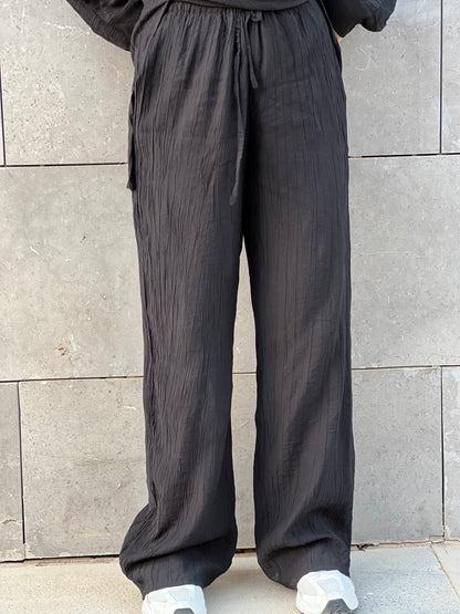 Crushed Linen Pants: Black