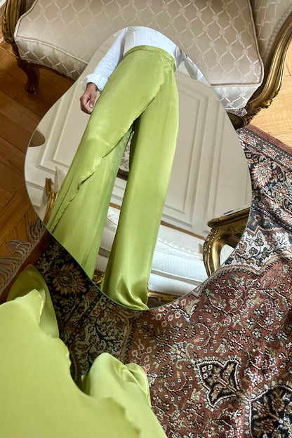 "Self-Love" Overskirt Satin Pants: Green