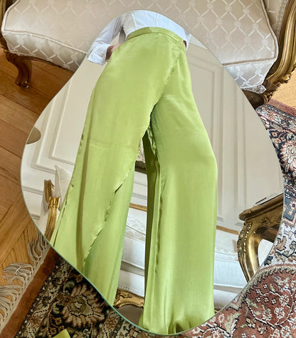 "Self-Love" Overskirt Satin Pants: Green