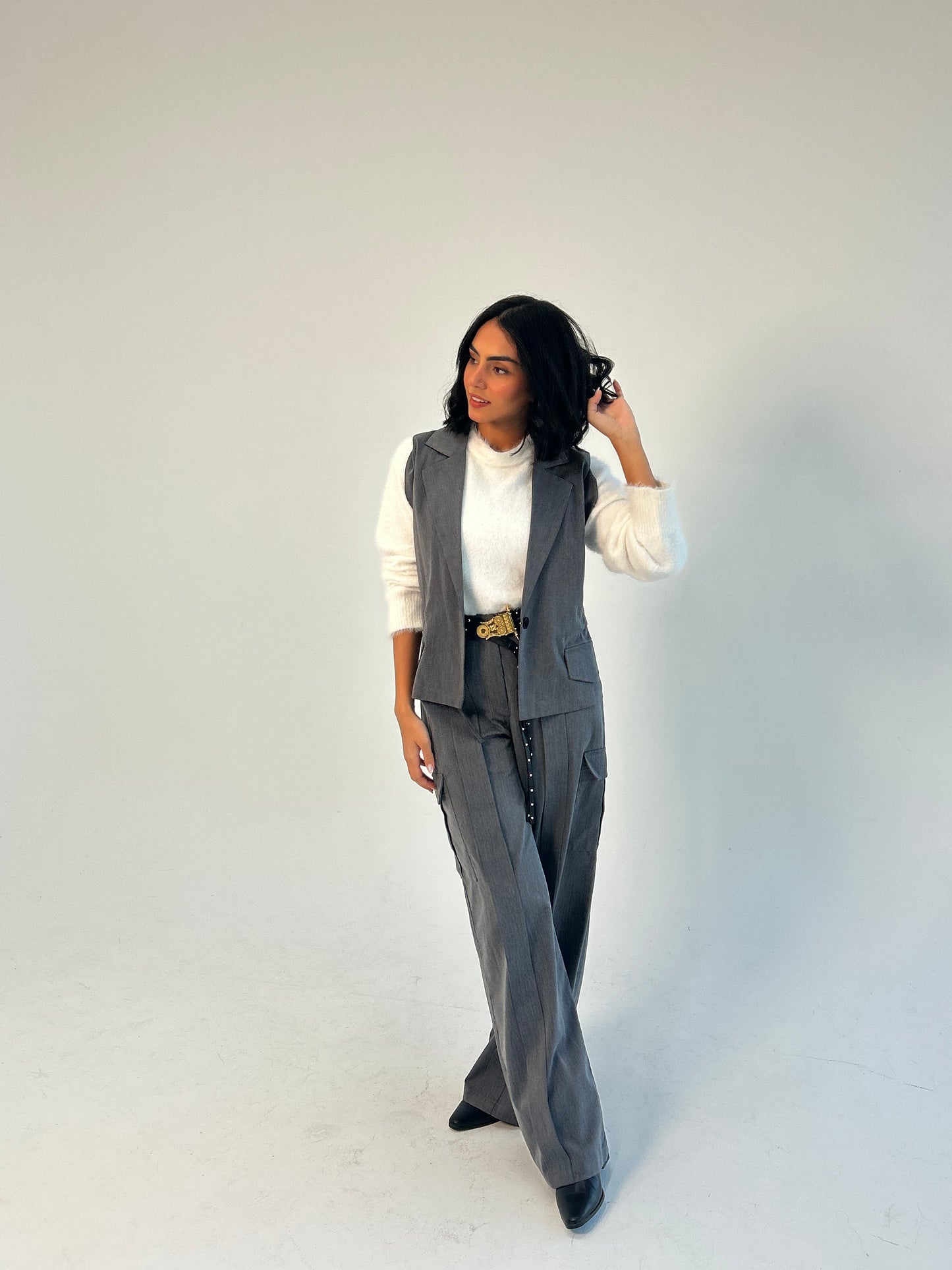 Woman in Grey // Wool Cargo-Work Pants