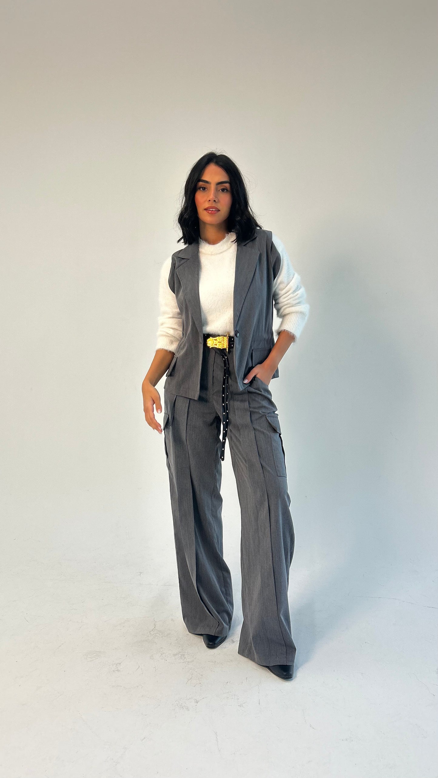 Woman in Grey // Wool Cargo-Work Pants