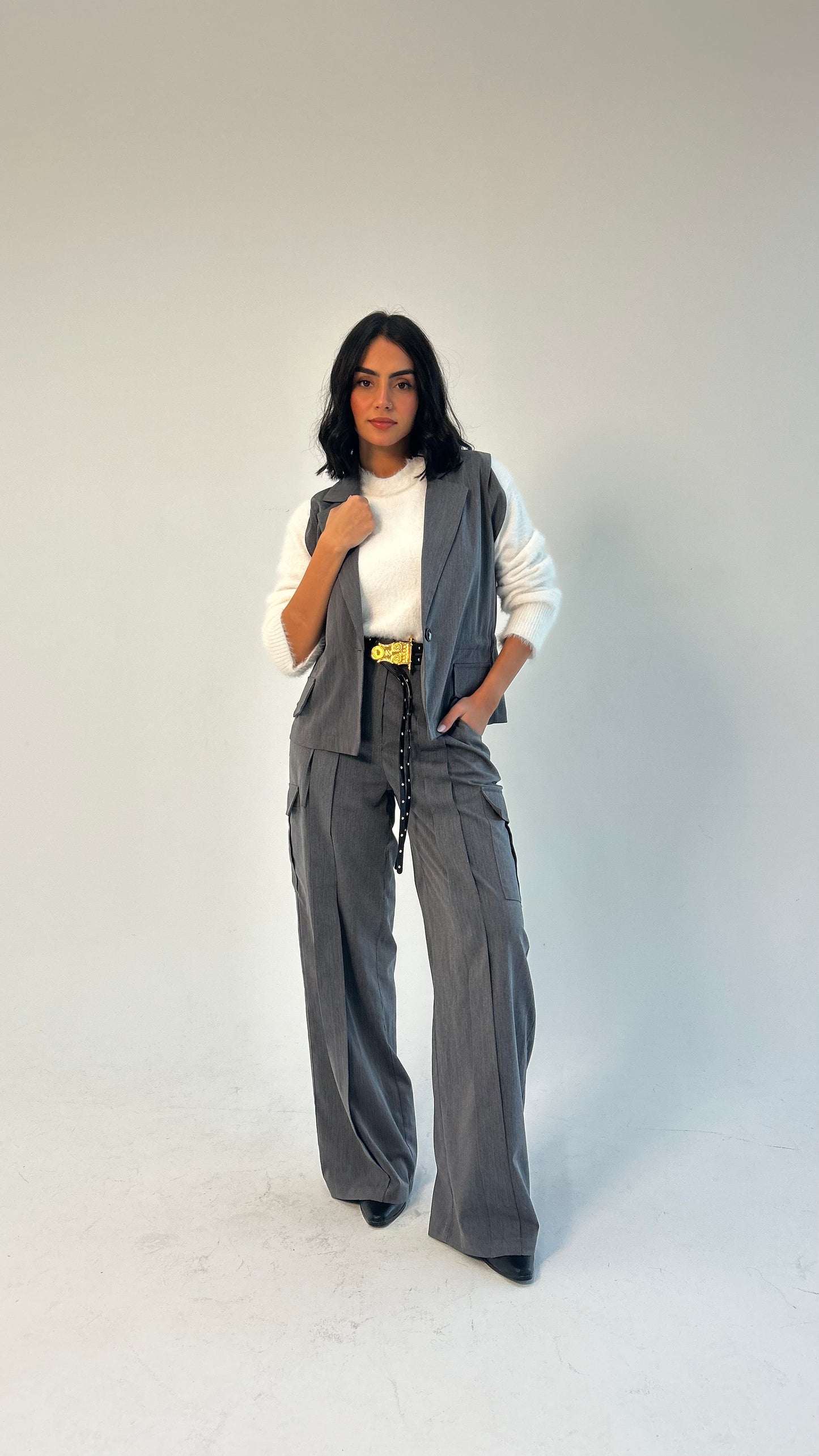 Woman in Grey // Wool Cargo-Work Pants