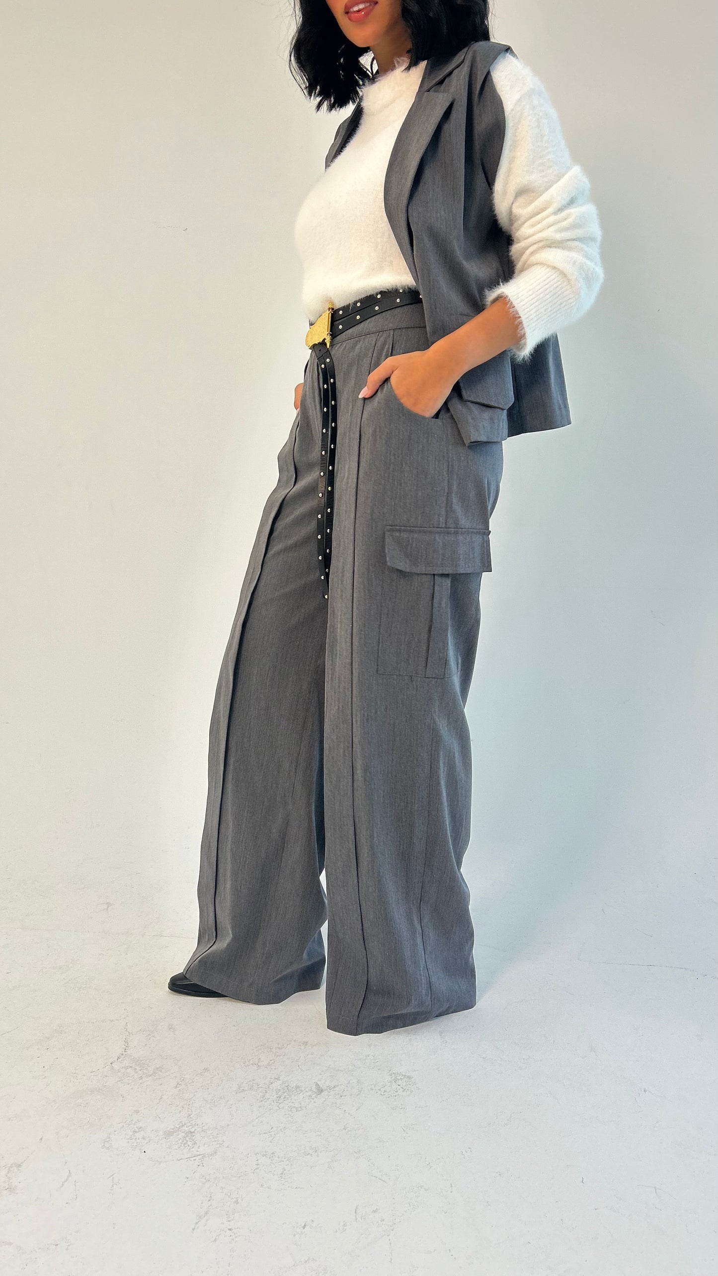 Woman in Grey // Wool Cargo-Work Pants