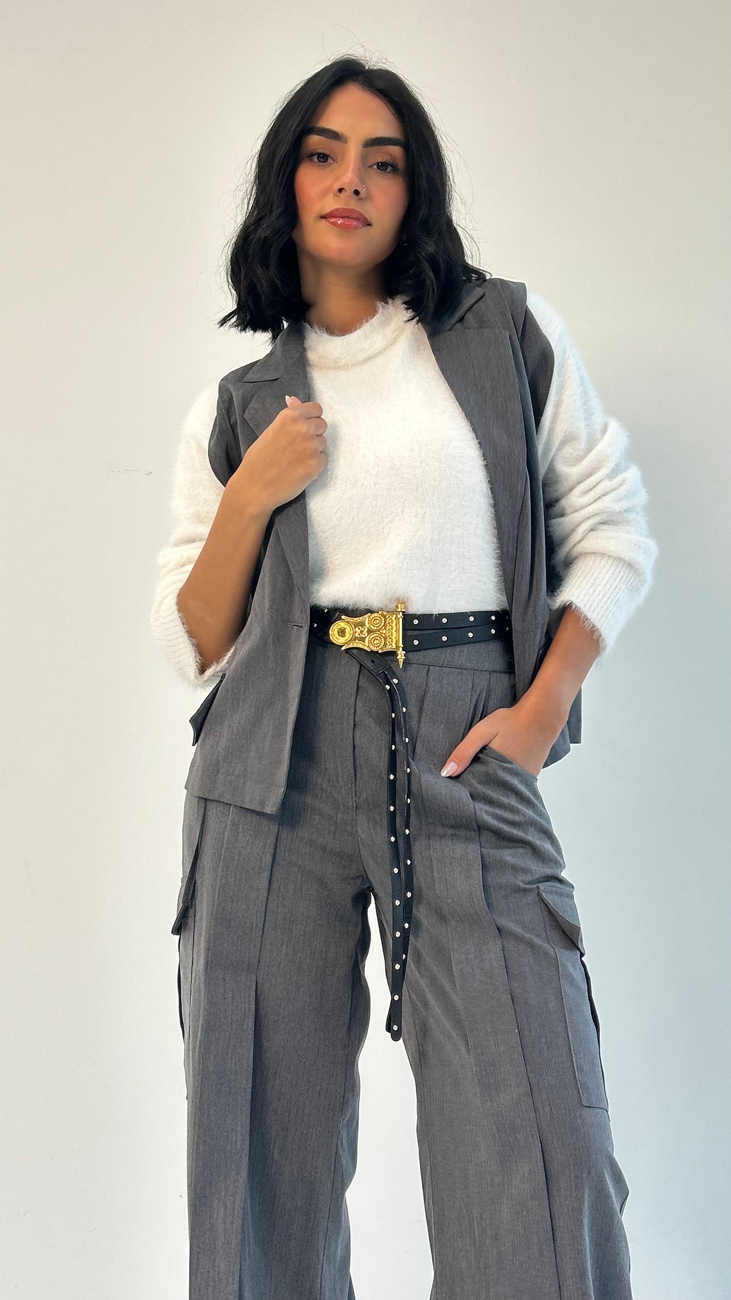 Woman in Grey // Wool Cargo-Work Pants