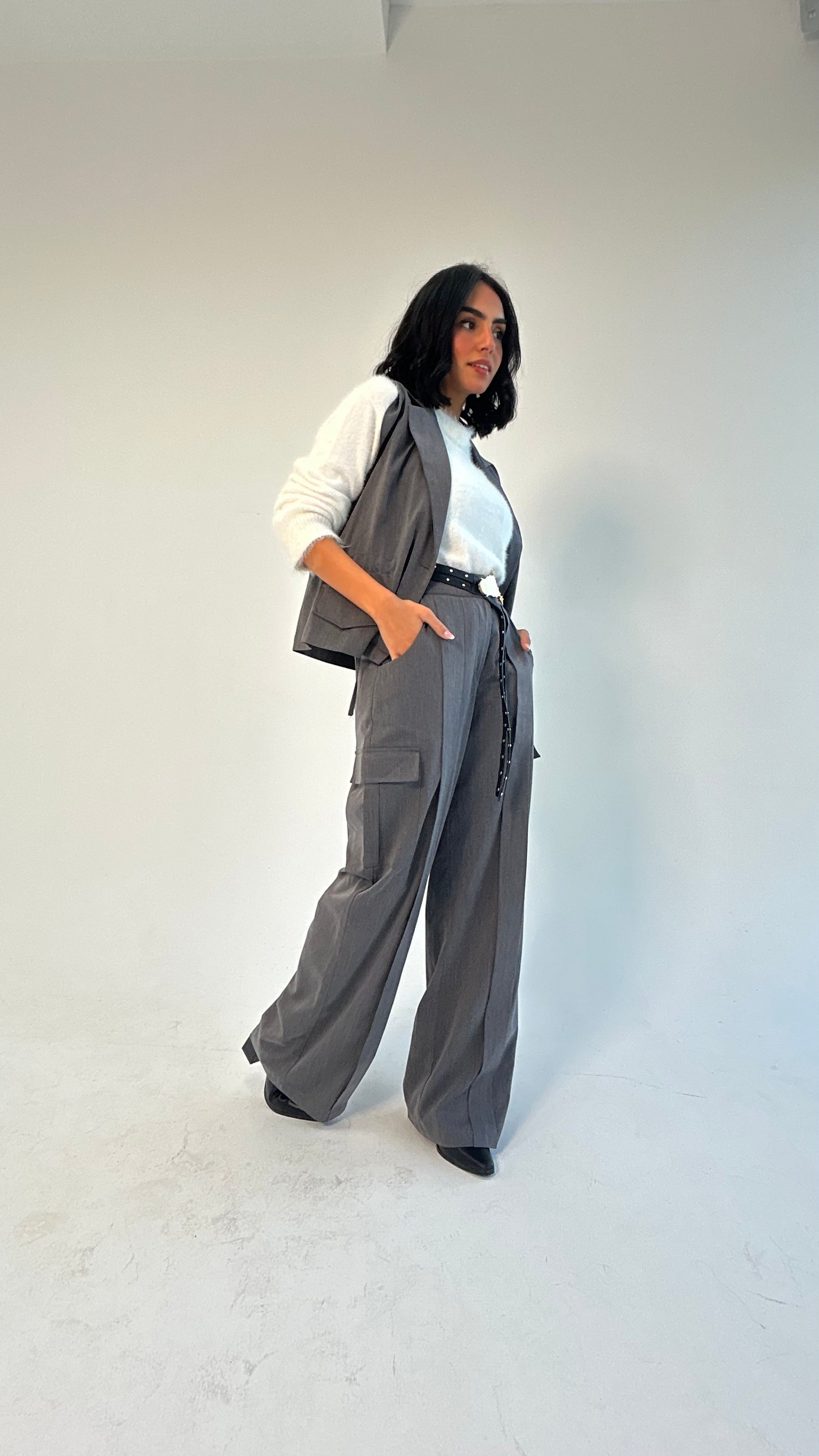 Woman in Grey // Wool Cargo-Work Pants