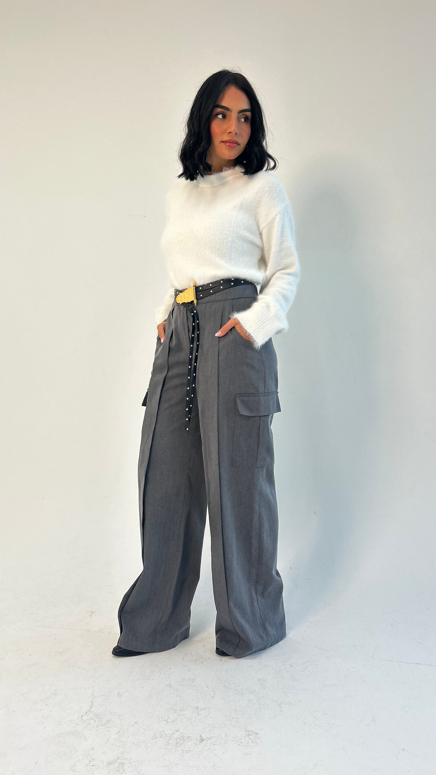 Woman in Grey // Wool Cargo-Work Pants