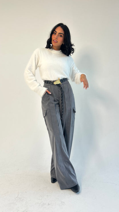 Woman in Grey // Wool Cargo-Work Pants
