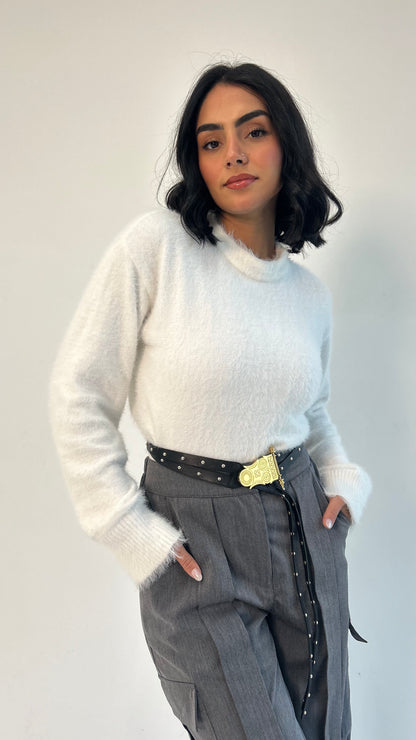 Fluffy Sweater in Off White