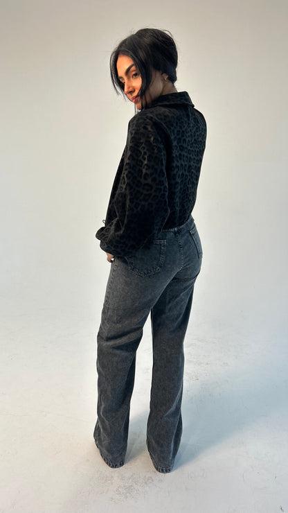 Black Cheetah Collared Jacket