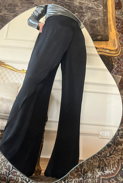 "Self-Love" Overskirt Satin Pants: Black