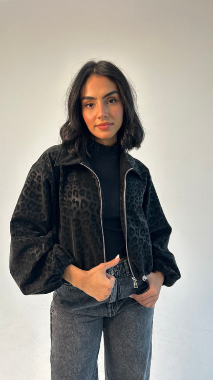 Black Cheetah Collared Jacket