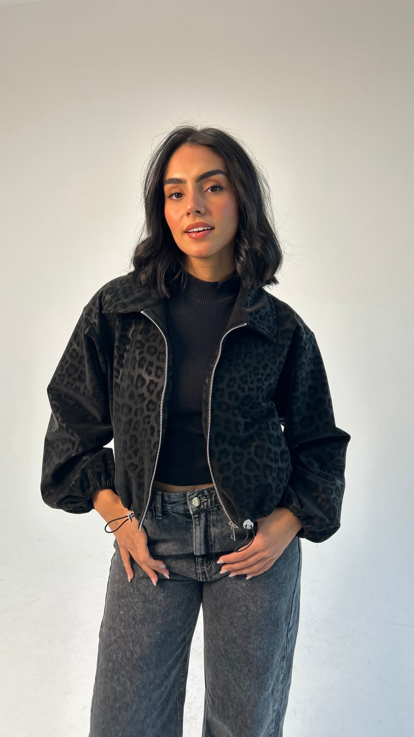 Black Cheetah Collared Jacket