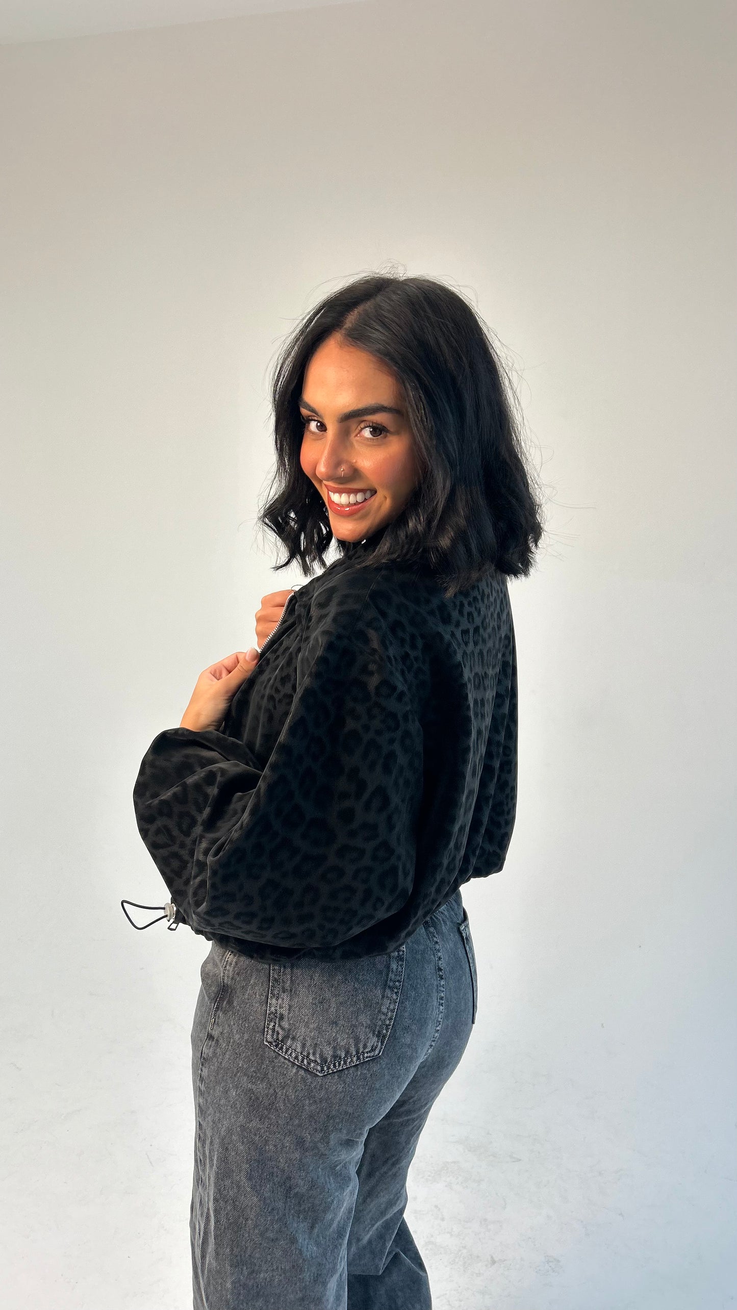 Black Cheetah Collared Jacket