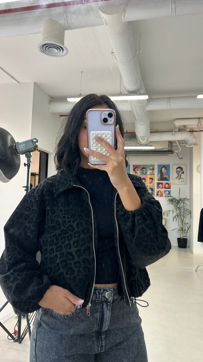 Black Cheetah Collared Jacket