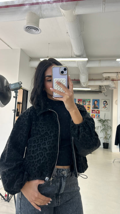 Black Cheetah Collared Jacket