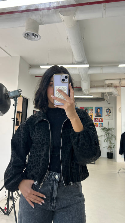 Black Cheetah Collared Jacket