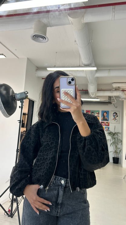 Black Cheetah Collared Jacket