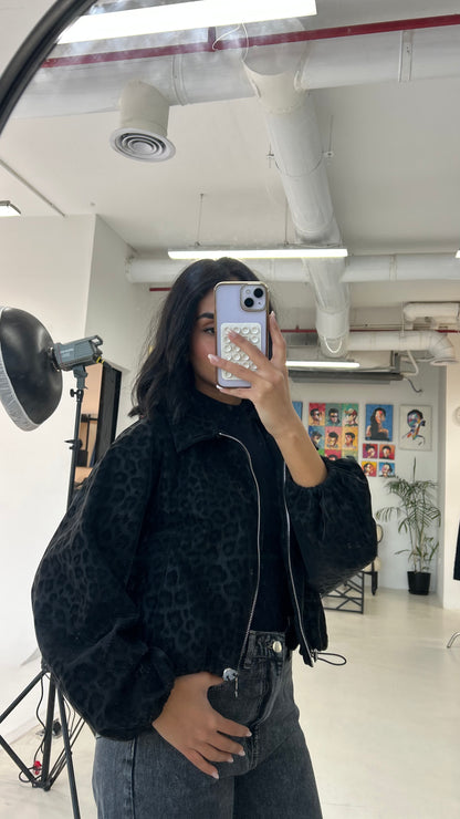 Black Cheetah Collared Jacket