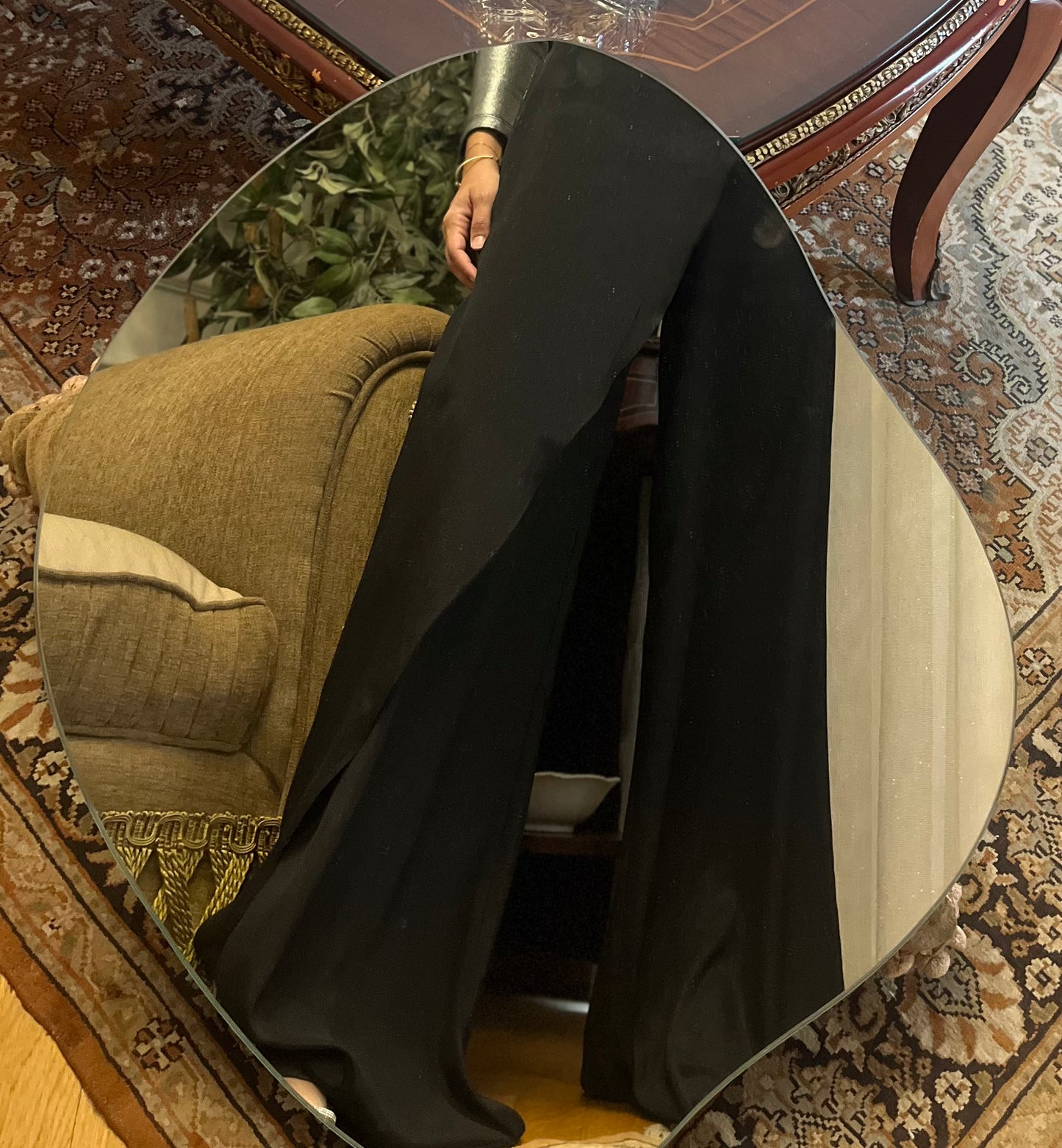 "Self-Love" Overskirt Satin Pants: Black