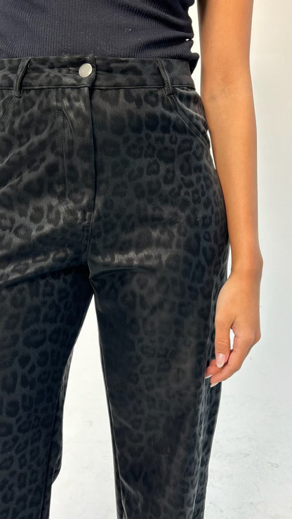 Black Cheetah Leather Pants