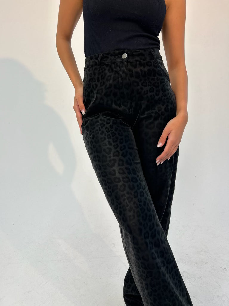 Black Cheetah Leather Pants