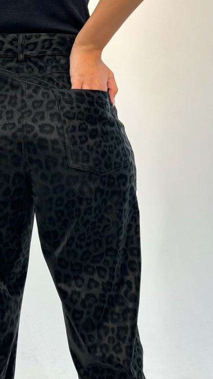 Black Cheetah Leather Pants