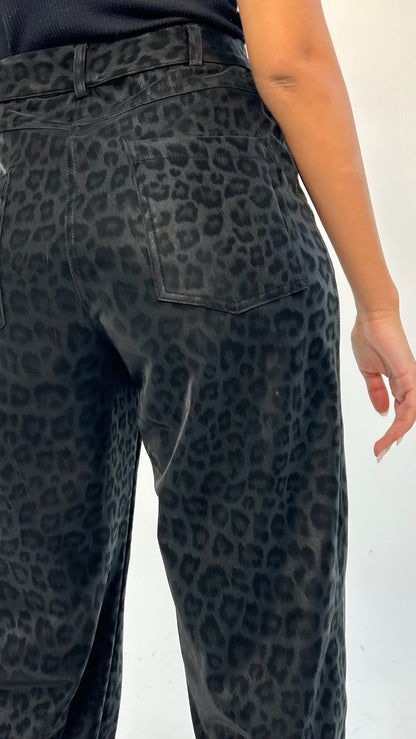 Black Cheetah Leather Pants