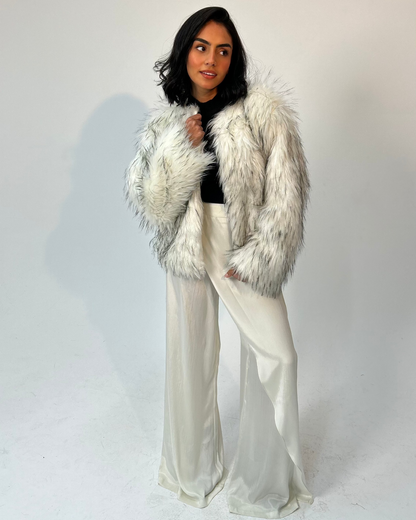 "Self-Love" Overskirt Satin Pants: Off White