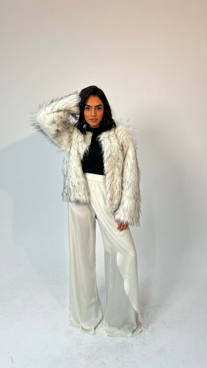 "Self-Love" Overskirt Satin Pants: Off White