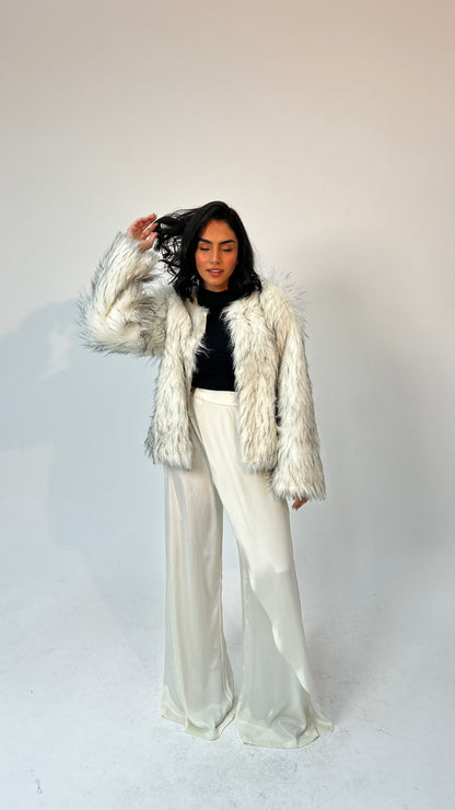 "Self-Love" Overskirt Satin Pants: Off White