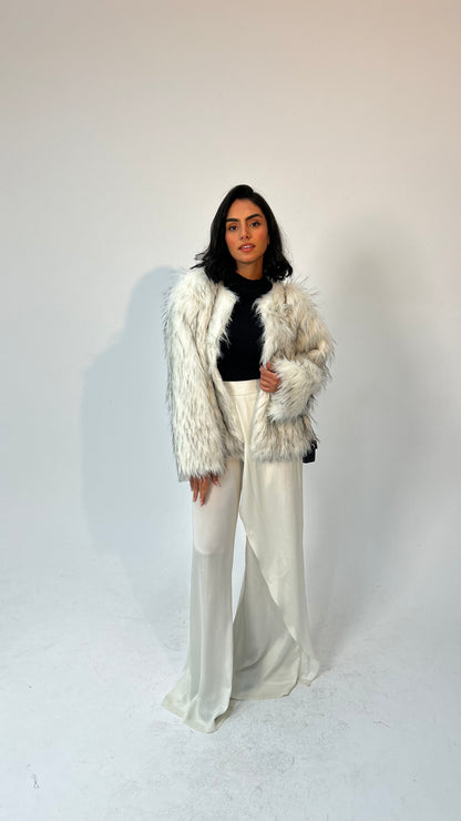 "Self-Love" Overskirt Satin Pants: Off White