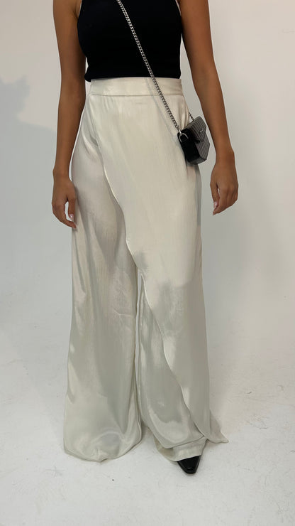 "Self-Love" Overskirt Satin Pants: Off White